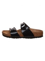 Birkenstock Klapki "Sydney" w kolorze czarnym rozmiar: 40. Czarne klapki damskie Birkenstock, bez wzorów, z otwartym noskiem, bez obcasa, bez zapięcia. Za 174.43 zł.