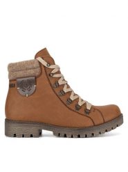 Rieker Botki 785F8-22 Brązowy. Brązowe botki damskie Rieker, z materiału, bez obcasa, na płaskiej podeszwie, bez zapięcia. Za 319.00 zł.