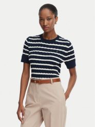 Tommy Hilfiger Sweter Cable Mid WW0WW38744 Granatowy Regular Fit. Niebieskie swetry klasyczne damskie Tommy Hilfiger, m, z bawełny, bez kołnierzyka. Za 489.99 zł.