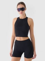 4F Crop top treningowy slim szybkoschnący damski - czarny XS/S. Czarne koszulki sportowe damskie 4F, s, bez wzorów, z dzianiny, bez ramiączek, na fitness i siłownię. Za 49.99 zł.
