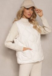 Biała Pikowana Kamizelka z Kieszonkami i Napami Azortia. Białe kamizelki damskie Renee, l, bez wzorów, z jeansu, bez kaptura. Za 69.99 zł.