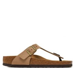 Japonki Birkenstock. Brązowe klapki damskie Birkenstock, bez wzorów, bez obcasa, bez zapięcia. Za 579.99 zł.