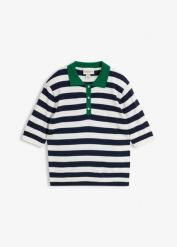 Cienki sweter z kołnierzykiem polo. Niebieskie swetry klasyczne damskie bonprix, bez kołnierzyka. Za 94.99 zł.