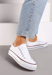Białe Trampki na Grubej Podeszwie przed Kostkę Rosga. Białe obuwie sportowe casual damskie Born2be, z jeansu, bez zapięcia. Za 39.99 zł.