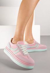 Różowe Sneakersy Typu Kultowe Tenisówki na Niskiej Platformie Olritia. Czerwone obuwie sportowe damskie Renee, z materiału, bez zapięcia, tenisowe. Za 119.99 zł.