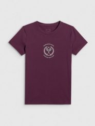 4F T-shirt slim z nadrukiem damski - czerwony XS. Czerwone t-shirty damskie 4F, uniwersalny, bez wzorów, z bawełny, bez kołnierzyka. Za 59.99 zł.