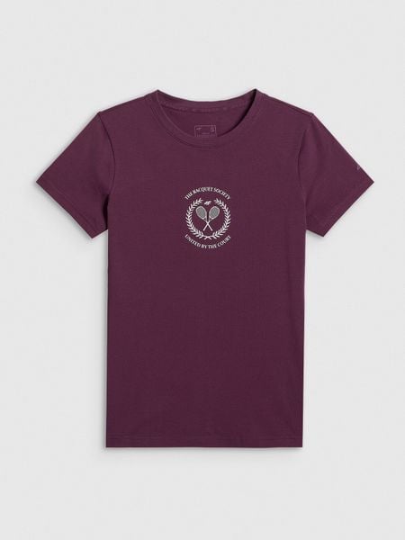 4F T-shirt slim z nadrukiem damski - czerwony XS. Czerwone t-shirty damskie 4F, uniwersalny, bez wzorów, z bawełny, bez kołnierzyka. Za 59.99 zł.