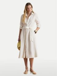LAUREN RALPH LAUREN Sukienka koszulowa 200P13687001 Biały Regular Fit. Białe sukienki damskie Lauren Ralph Lauren, bez wzorów, ze lnu, bez ramiączek. Za 1,599.00 zł.