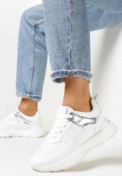 Białe Sneakersy na Grubej Podeszwie z Perforacją Kaetho. Białe obuwie sportowe damskie Born2be, na jesień, przed kostkę, bez zapięcia. Za 44.99 zł.