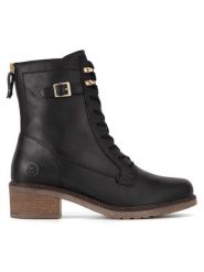 Remonte Trzewiki D1A78-00 Czarny. Czarne botki damskie Remonte, ze skóry, bez obcasa, na słupku, bez zapięcia. Za 384.99 zł.