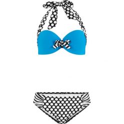 Bikini na fiszbinach (2 części) bonprix turkusowo-czarny. Niebieskie bikini bonprix. Za 99.99 zł.