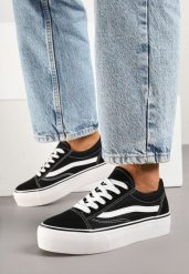 Czarno-Białe Klasyczne Tenisówki na Grubej Podeszwie Mepone. Czarne obuwie sportowe damskie Born2be, z jeansu, bez zapięcia, tenisowe. Za 74.99 zł.