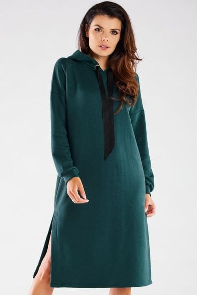 Bluzowa sukienka z kapturem bawełna premium zielona. Zielone sukienki damskie Infinite You, bez wzorów, z bawełny, eleganckie, bez ramiączek. Za 289.00 zł.