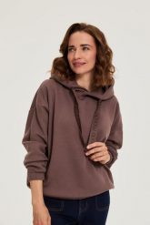 Bluza z kapturem brązowa. Brązowe bluzy damskie MOODO, l, bez wzorów, z bawełny, z kapturem. Za 129.99 zł.