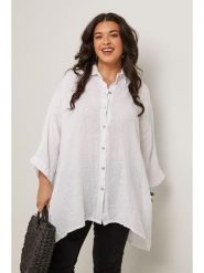 Curvy Lady Lniana koszula w kolorze białym rozmiar: 40/42. Białe koszule damskie Curvy Lady, bez wzorów, ze lnu, klasyczne, z asymetrycznym kołnierzem, bez ramiączek. Za 118.01 zł.