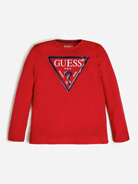Guess Bluzka L84I29 K8HM0 Czerwony Regular Fit. Czerwone t-shirty i koszulki chłopięce Guess, z aplikacjami, z bawełny, bez kołnierzyka, bez ramiączek. Za 49.99 zł.