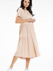 Sukienka Model A639 Beige - awama. Brązowe sukienki damskie Awama, bez wzorów, z bawełny, bez ramiączek. Za 340.97 zł.