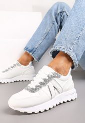 Białe Sneakersy z Brokatem przed Kostkę Skylara. Białe obuwie sportowe damskie Renee, przed kostkę, bez zapięcia. Za 99.99 zł.