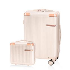 Zestaw mała walizka i mały kuferek BETLEWSKI Beżowy ZEST BWA-029 BEZ S. Brązowe walizki Betlewski, bez wzorów, z materiału, małe. Za 239.99 zł.