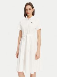 Lacoste Sukienka koszulowa EF9621 Biały Regular Fit. Białe sukienki damskie Lacoste, bez wzorów, z bawełny, bez ramiączek. Za 449.99 zł.