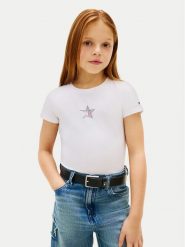 Tommy Hilfiger T-Shirt KG0KG09097 Biały Extra Slim Fit. Białe koszulki i t-shirty dziewczęce Tommy Hilfiger, bez wzorów, z bawełny, bez kołnierzyka, bez ramiączek. Za 129.99 zł.
