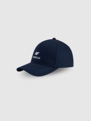 4F Czapka z daszkiem strapback uniseks - granatowa S/M. Niebieskie czapki z daszkiem damskie 4F, bez wzorów, z materiału. Za 79.99 zł.