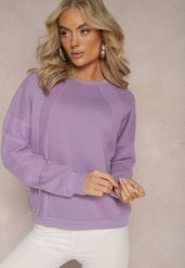 Jasnofioletowa Bawełniana Bluza z Łańcuszkiem Eleutia. Fioletowe bluzy damskie Renee, bez wzorów, z bawełny, bez kaptura. Za 79.99 zł.