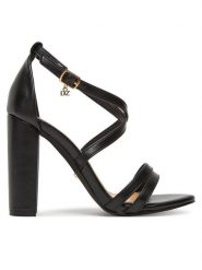 DeeZee Sandały LW0812-20 Czarny. Czarne sandały damskie DeeZee, bez wzorów, ze skóry, bez obcasa, na słupku, bez zapięcia. Za 139.99 zł.