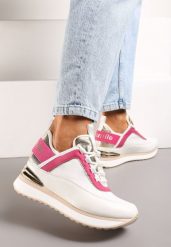 Biało-Różowe Sneakersy z Metaliczną Wstawką i Ozdobnym Napisem na Ukrytym Koturnie Alivewna. Białe obuwie sportowe damskie Renee, na lato, bez zapięcia. Za 149.99 zł.
