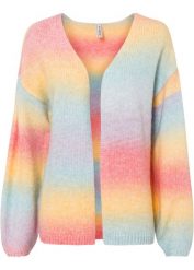 Sweter bez zapięcia, z miękkiej dzianiny z wełną, o splocie dużych oczek. Niebieskie swetry klasyczne damskie bonprix, z dzianiny, bez kołnierzyka. Za 134.99 zł.
