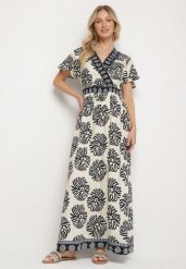 Niebieska Wiskozowa Sukienka Rozkloszowana z Kopertowym Dekoltem w Boho Wzór Paldena. Niebieskie sukienki damskie Born2be, z aplikacjami, z wiskozy, boho, bez ramiączek. Za 119.99 zł.