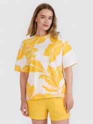 4F T-shirt oversize z nadrukiem damski - granatowa XL. Niebieskie t-shirty damskie 4F, xl, bez wzorów, z bawełny, bez kołnierzyka. W wyprzedaży za 49.99 zł.