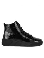 Rieker Revolution Lifestyle Trzewiki W0561-01 Czarny. Czarne botki damskie Rieker Revolution Lifestyle, z lakierowanej skóry, bez obcasa, na płaskiej podeszwie, bez zapięcia. Za 375.00 zł.