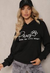 Czarna Bluza z Bawełną Kapturem i Napisem Gelabrina. Czarne bluzy damskie Renee, l, bez wzorów, z bawełny, z kapturem. Za 69.99 zł.