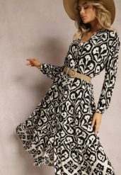 Czarna Koszulowa Sukienka Ozdobiona Ornamentalnym Printem Crypta. Czarne sukienki damskie Renee, bez wzorów, z tkaniny, bez ramiączek. W wyprzedaży za 75.99 zł.
