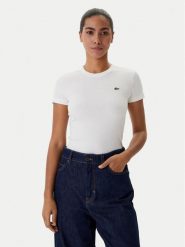 Lacoste T-Shirt TF5538 Kremowy Regular Fit. Białe t-shirty damskie Lacoste, bez wzorów, z bawełny, bez kołnierzyka. Za 285.99 zł.