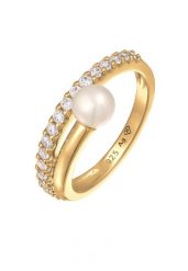 Elli PREMIUM Damska elegancka obrączka z perłą hodowlaną słodkowodną i cyrkoniami z pozłacanego srebra próby 925 Sterling Silver Pierścionki 1 ct Dams. Szare pierścionki damskie Elli PREMIUM, z cyrkonią, pozłacane. Za 233.99 zł.