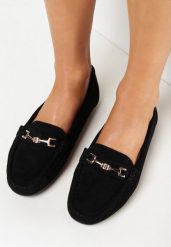 Czarne Mokasyny z Imitacji Zamszu z Metalową Ozdobą Gelalline. Czarne mokasyny damskie Born2be, z jeansu, bez obcasa. Za 69.99 zł.
