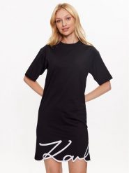 KARL LAGERFELD Sukienka codzienna Signature 231W1357 Czarny Relaxed Fit. Czarne sukienki damskie KARL LAGERFELD, bez wzorów, z bawełny, bez ramiączek. Za 409.99 zł.