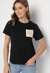 Czarna Bluzka z Bawełny z Cyrkoniowym Sercem Calmaris. Czarne bluzki damskie Born2be, m, bez wzorów, z bawełny, bez kołnierzyka, bez ramiączek. Za 34.99 zł.
