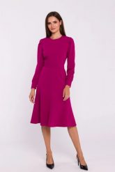 Elegancka sukienka rozkloszowana z paskiem fioletowa. Fioletowe sukienki damskie Stylove, bez wzorów, z elastanu, biznesowe, bez ramiączek. Za 389.00 zł.