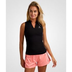 Damska koszulka do tenisa/padela/golfa Elegance czarna. Czarne koszulki sportowe damskie NORDICDOTS, bez wzorów, z elastanu, bez ramiączek, na fitness i siłownię. Za 235.00 zł.