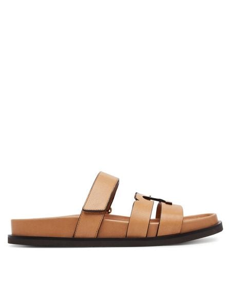 Tory Burch Klapki Ines Sport 168791 Brązowy. Brązowe klapki damskie Tory Burch, bez wzorów, ze skóry, bez obcasa, bez zapięcia. Za 1,619.00 zł.