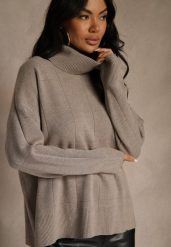 Ciemnobeżowy Casualowy Golf Tusara. Brązowe golfy damskie Renee, s, bez wzorów, z jeansu, bez ramiączek. Za 79.99 zł.