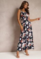 Czarna Sukienka Maxi w Kwiaty z Rozkloszowanym Dołem na Ramiączkach Aletaina. Czarne sukienki damskie Renee, bez wzorów, bez ramiączek. W wyprzedaży za 39.99 zł.