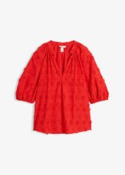 Bluzka tunikowa z czystej bawełny. Białe bluzki damskie bonprix, bez wzorów, z bawełny, bez kołnierzyka, bez ramiączek. Za 149.99 zł.