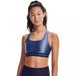 Biustonosz sportowy Under Armour Crossback Matte/Shine. Czarne biustonosze sportowe damskie Under Armour, bez wzorów, bez ramiączek, do biegania. Za 79.99 zł.
