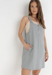 Szara Sukienka Thyrly. Szare sukienki damskie Born2be, bez wzorów, z bawełny, sportowe, bez ramiączek. Za 119.99 zł.