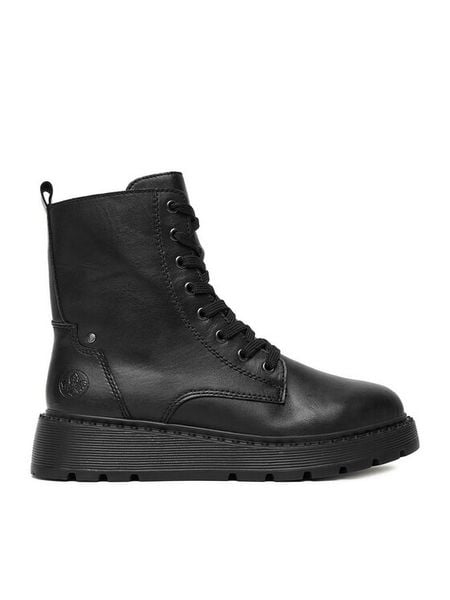 Rieker Trzewiki CEO-70401-00 Czarny. Czarne botki damskie Rieker, ze skóry, bez obcasa, na płaskiej podeszwie, bez zapięcia. Za 429.99 zł.