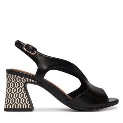 Sandały Tamaris. Czarne sandały damskie Tamaris, bez wzorów, bez obcasa, na słupku, bez zapięcia. Za 369.99 zł.